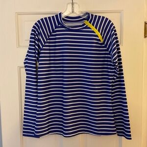 Cabana Life Women’s UPF 50 Rash Guard Sun Shirt Blue Stripe L Swim Top Beach